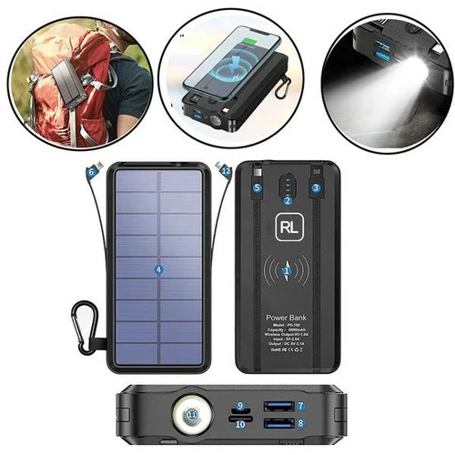 20,000 MAh Solar Wireless Charging Bank With Flashlight 2 20,000 MAh Solar Wireless Charging Bank With Flashlight - Image 2