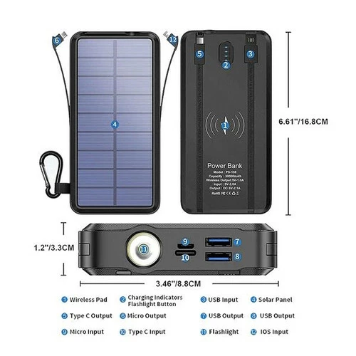 20,000 MAh Solar Wireless Charging Bank With Flashlight 4 20,000 MAh Solar Wireless Charging Bank With Flashlight - Image 4